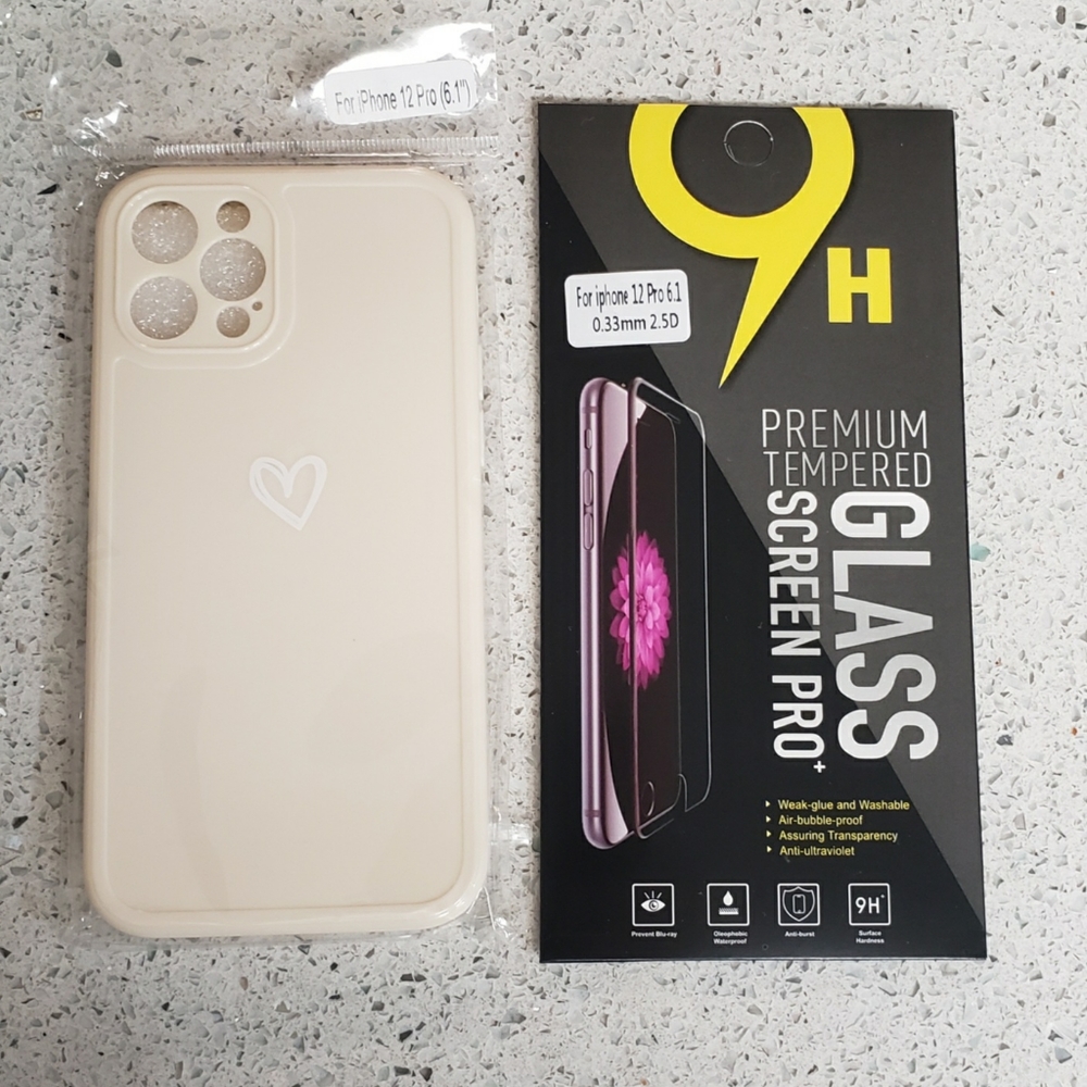 iPhone 12Pro case heart + premium tempered glass